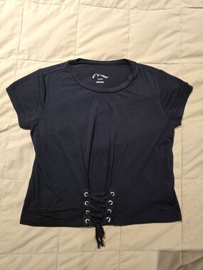 Black Lace-Up Crop Tee